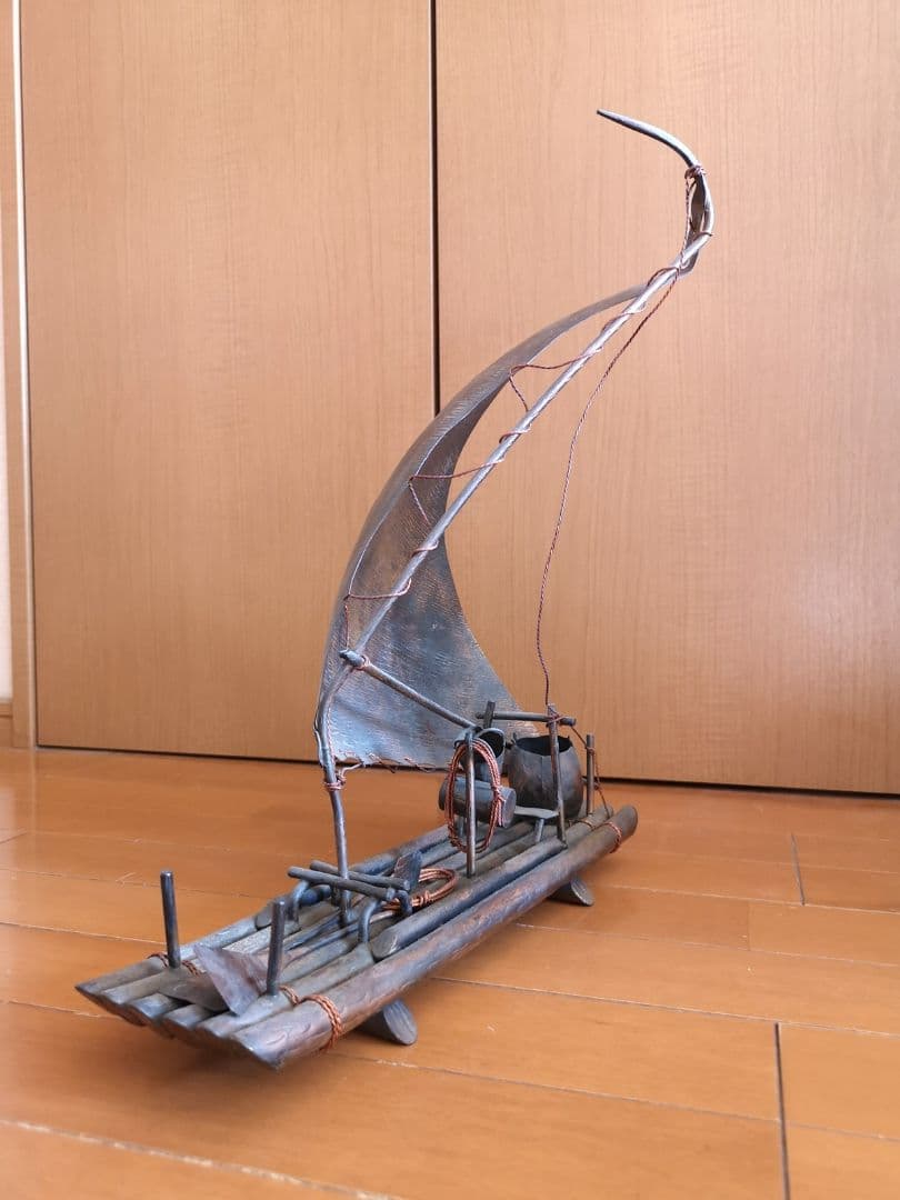 【ブラジル　銅板工芸品　帆掛け船(大)１艘　1970】金属工芸品　筏　置物　漁舟
