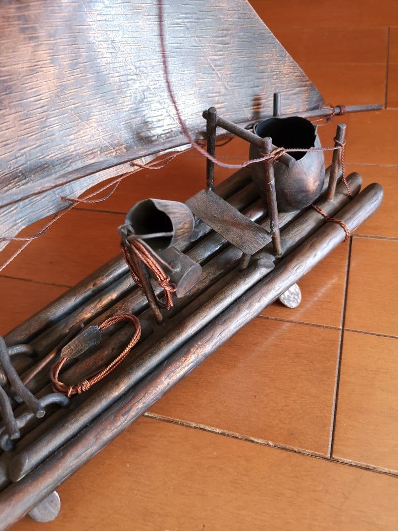 【ブラジル　銅板工芸品　帆掛け船(大)１艘　1970】金属工芸品　筏　置物　漁舟