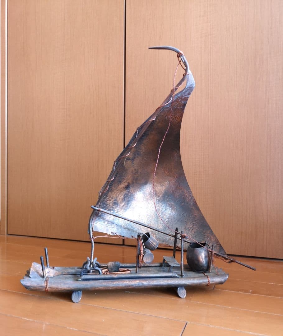 【ブラジル　銅板工芸品　帆掛け船(大)１艘　1970】金属工芸品　筏　置物　漁舟
