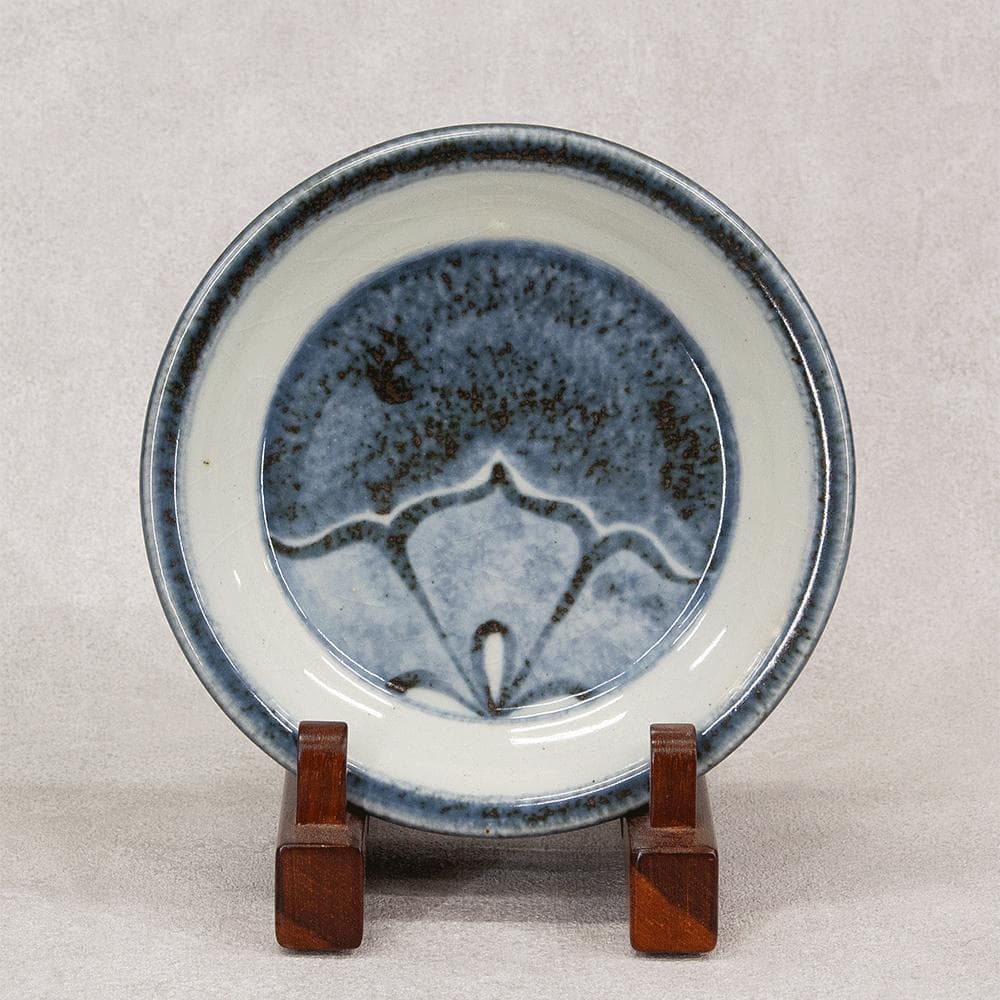 河井久 飾り皿「桔梗文鉢」直径20.5 共箱 河井寛次郎・河井武一に師事 民芸