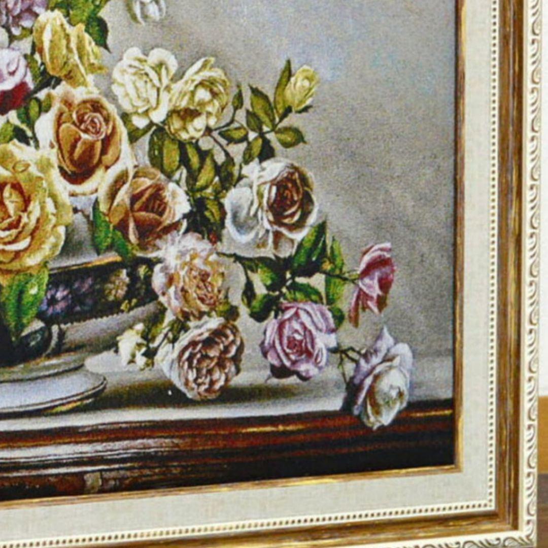 絵画　『卓上の薔薇』　フランス・ゴブラン織り使用　良質キャンバス　豪華　額絵