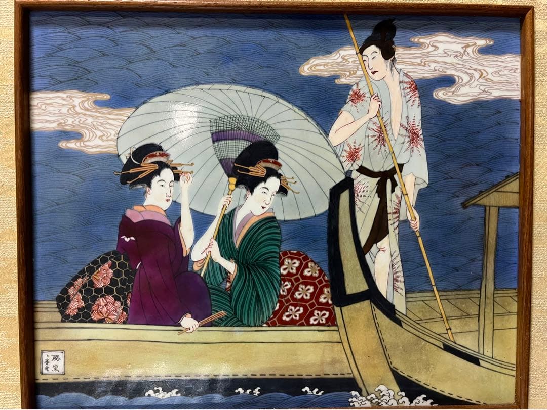 H40 有田焼聡窯　辻一堂作　浮世絵屏風