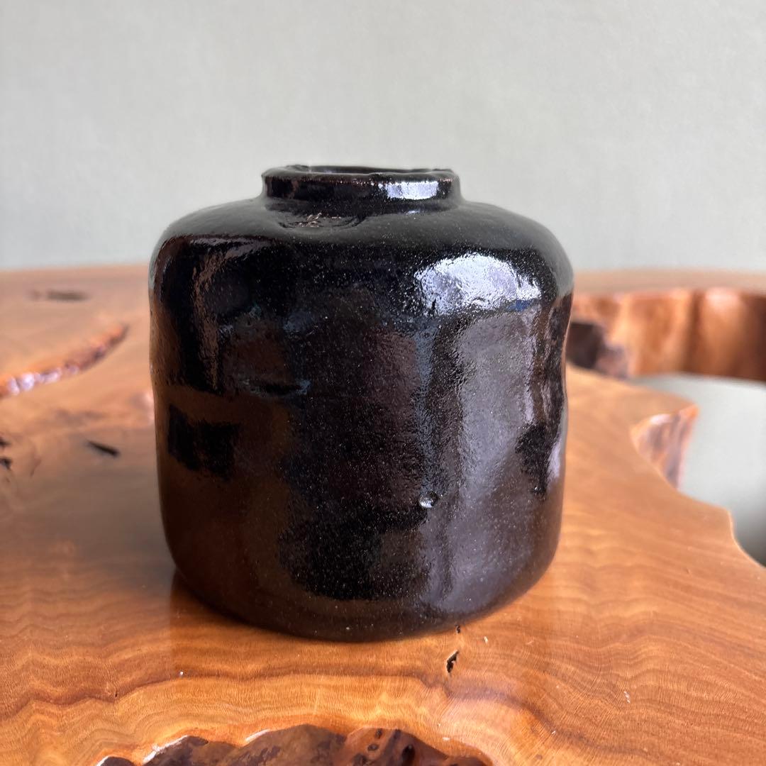 伊藤陶山 黒楽茶碗 筒茶碗 楽焼 抹茶碗 茶道具 共箱(14)