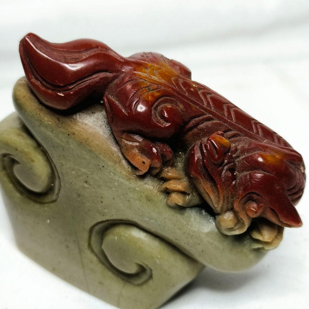 寿山石 印鑑石 天然石 手彫り 中国骨董 未使用 コレクター放出美品 風水置物