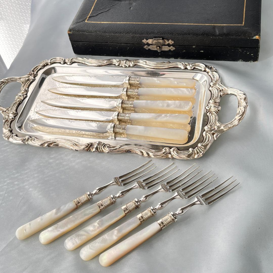 【William Yates 】【白蝶貝 / 純銀継手】デザートセット ケース