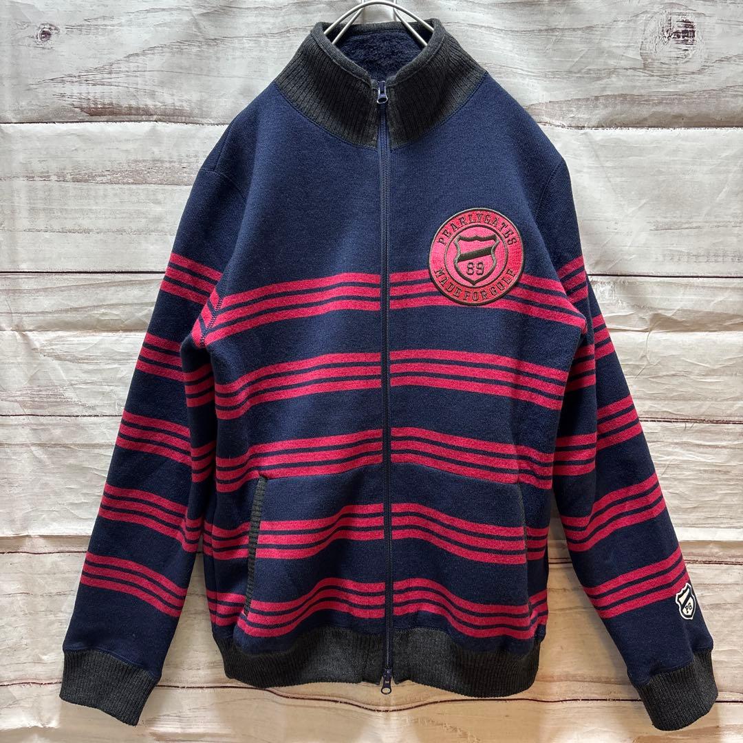 PEARLY GATES ボーダー柄 ニットブルゾン ワッペン ダブルジップ