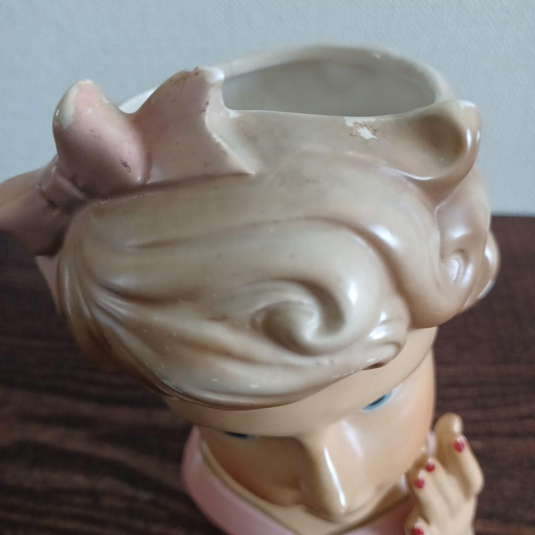 ビンテージ レディヘッドベース 陶器製の置物　ピンクのドレスに頬に手を添えた女性