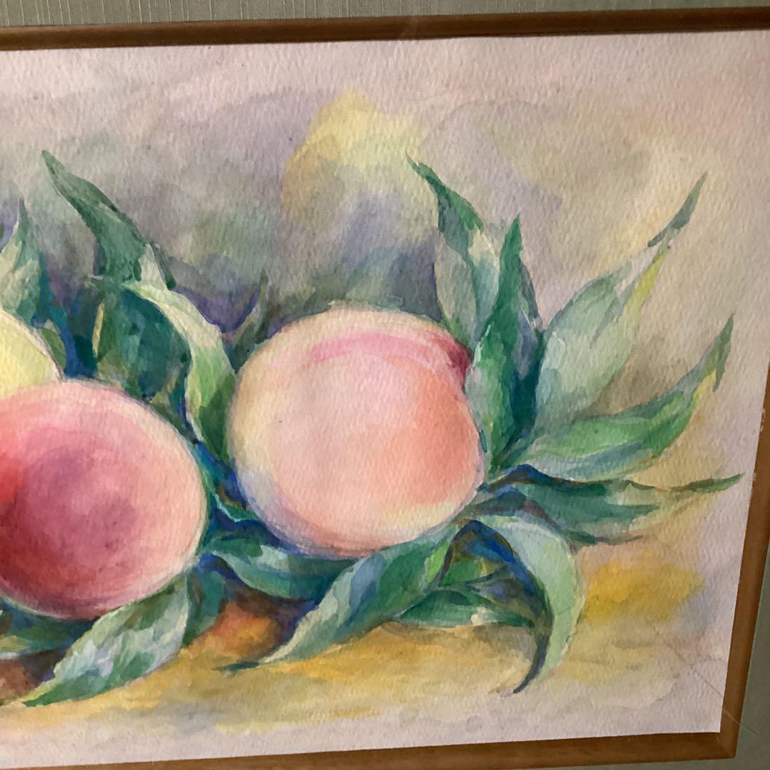 坂本繁二郎　水彩画　静物　【　桃　図　】肉筆画　豪華額装仕立　模写　即決品です。