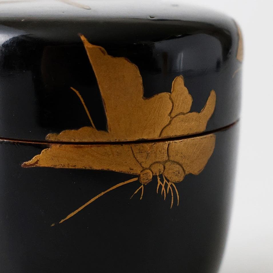 時代 輪島塗 木製 黒塗 棗 蜻蛉 蝶金蒔絵 勝虫 茶道具 漆器 漆芸