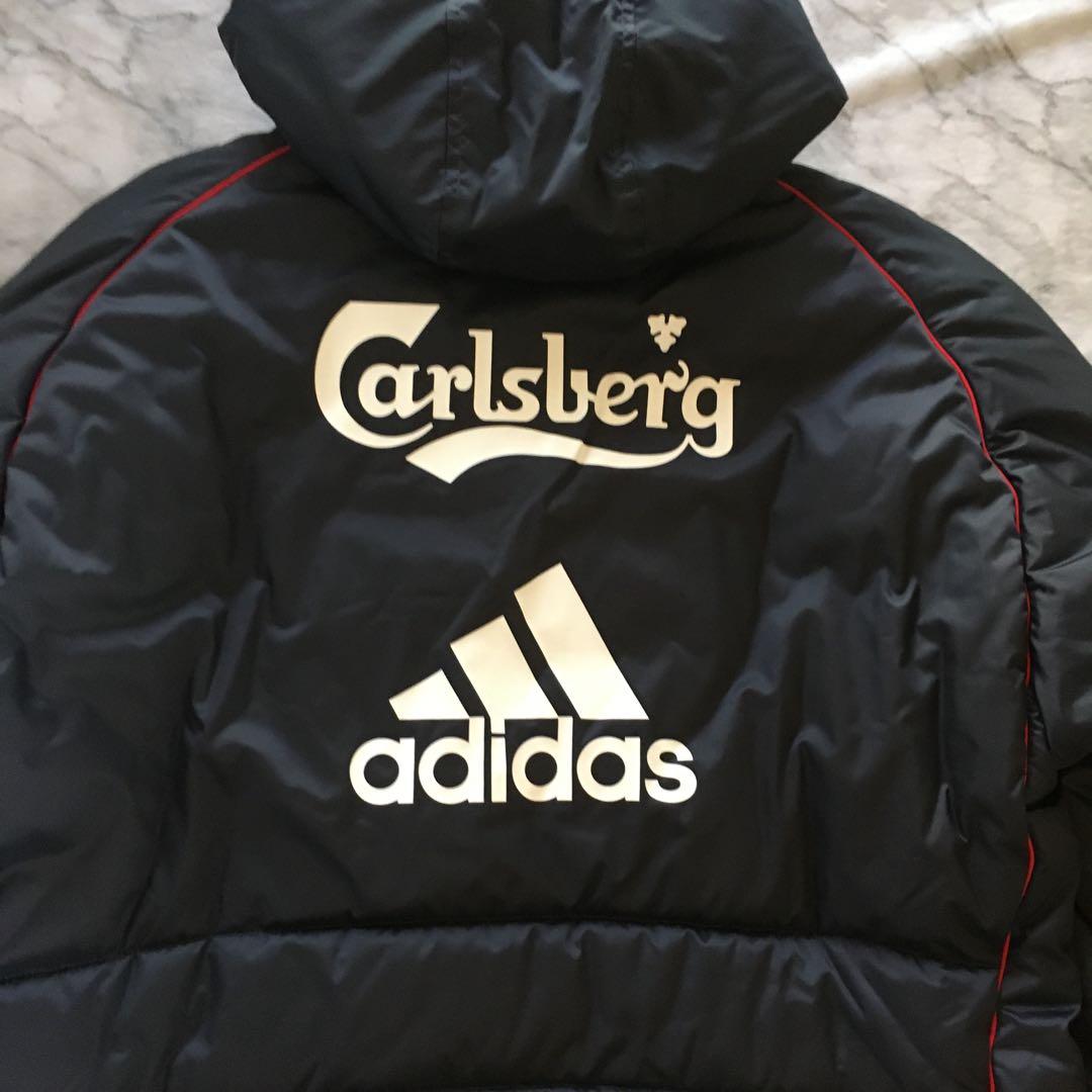 adidas リヴァプール パデッドジャケット 中綿ハーフ丈 襟袖フリース 防寒