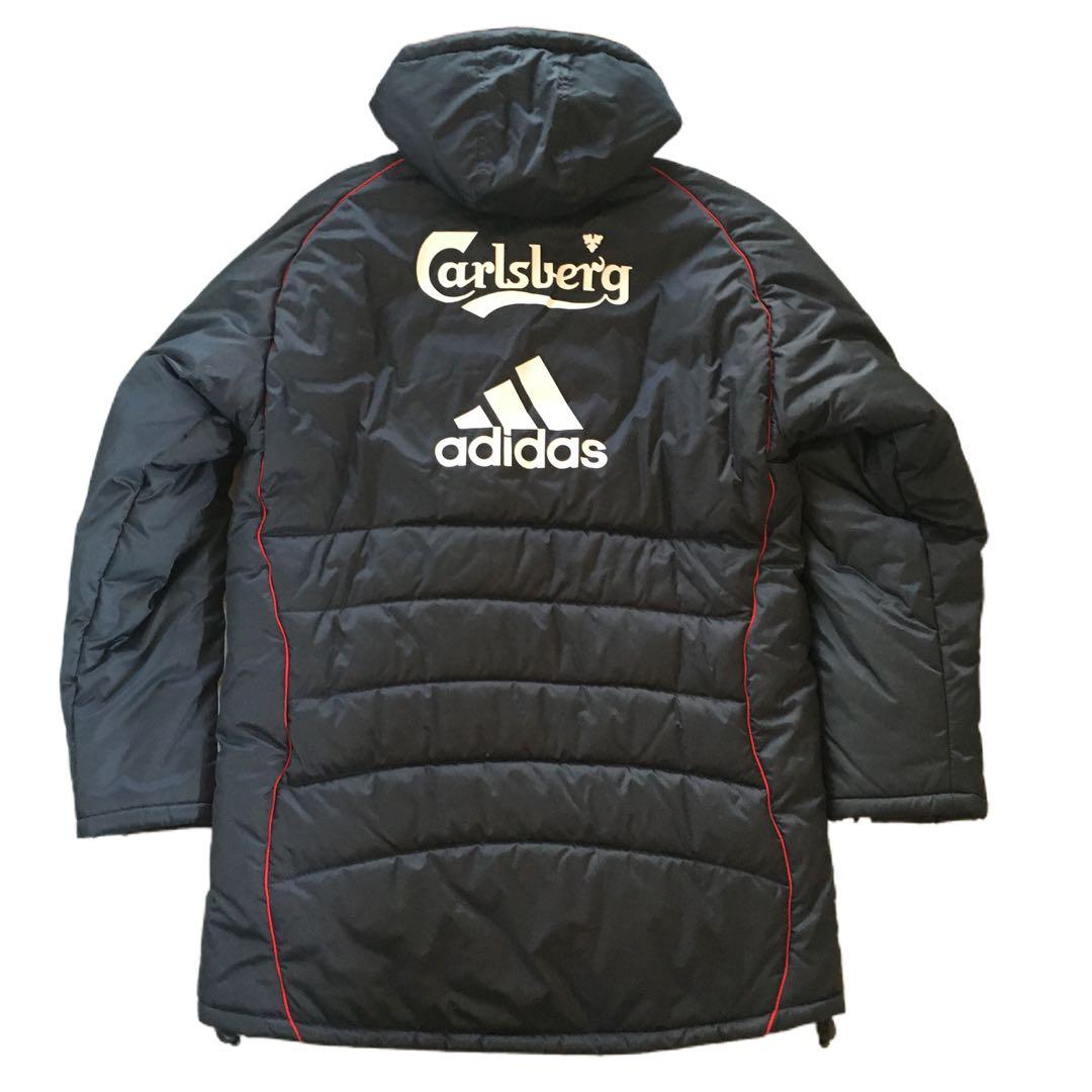 adidas リヴァプール パデッドジャケット 中綿ハーフ丈 襟袖フリース 防寒