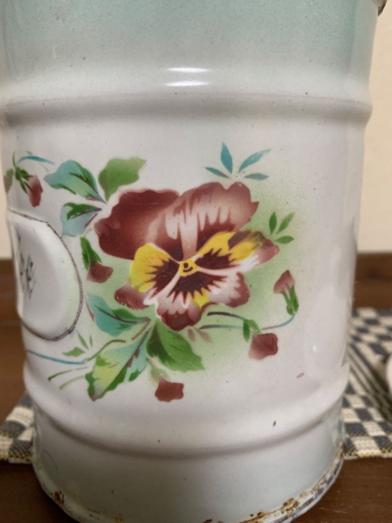 アンティーク　japy パンジー　ホーローキャニスター　ヴィンテージ