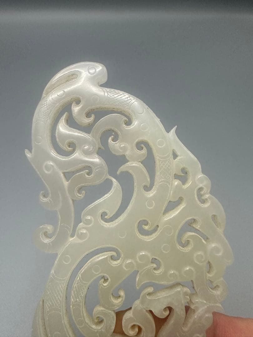 中国古美術　本物和田玉　根付　玉璧　巻雲紋　旧蔵　コレクション　透かし彫り　美品