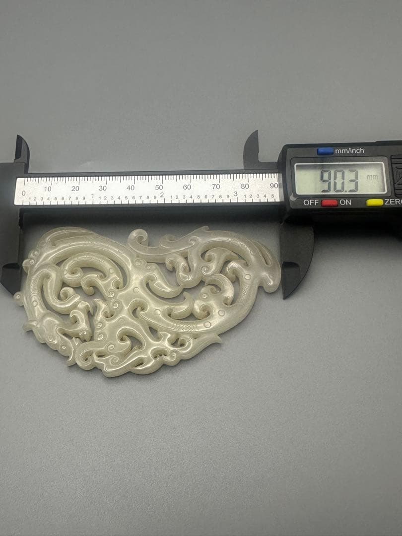 中国古美術　本物和田玉　根付　玉璧　巻雲紋　旧蔵　コレクション　透かし彫り　美品