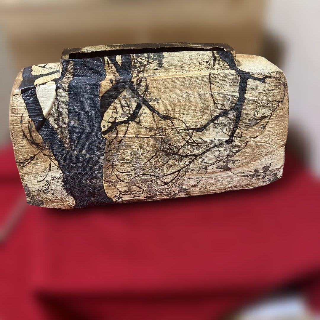 三宅洋司 先生大作　平成15年度陶芸展代表作品　抜絵金銀彩桜紋扁壺　共箱