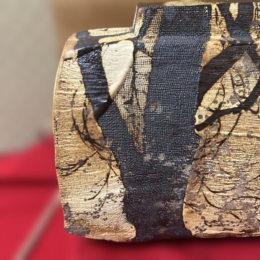 三宅洋司 先生大作　平成15年度陶芸展代表作品　抜絵金銀彩桜紋扁壺　共箱