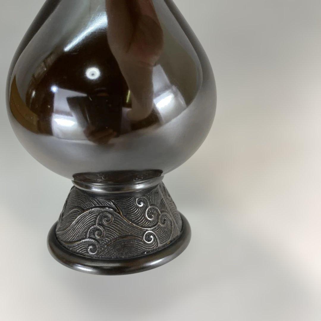 【茶道具】香春造　錆銅製　鶴一声花入（共箱）送料込