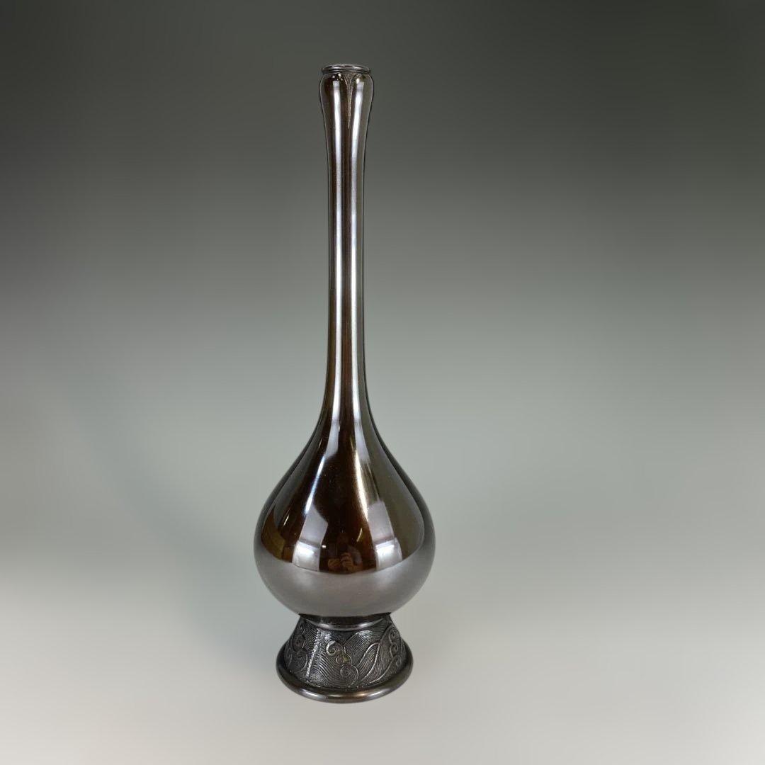 【茶道具】香春造　錆銅製　鶴一声花入（共箱）送料込