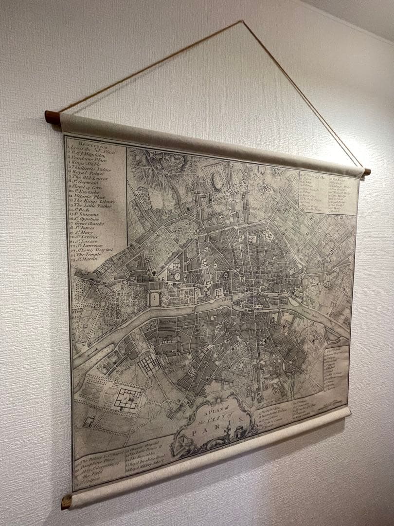 パリ古地図 布製タペストリー スクロール壁掛け 木製バー