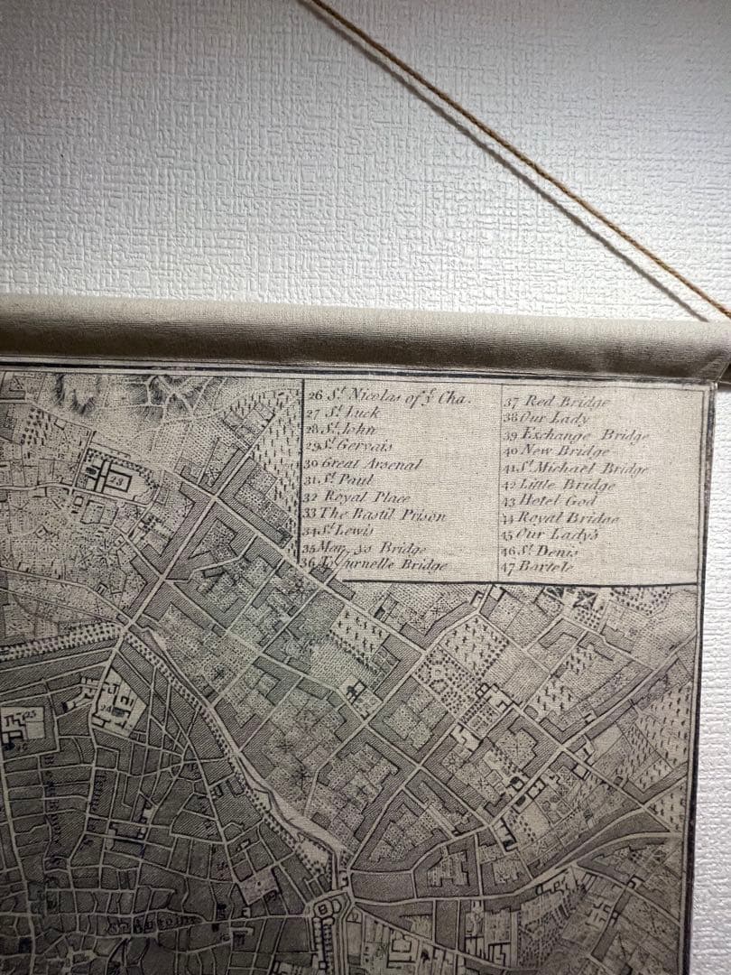 パリ古地図 布製タペストリー スクロール壁掛け 木製バー