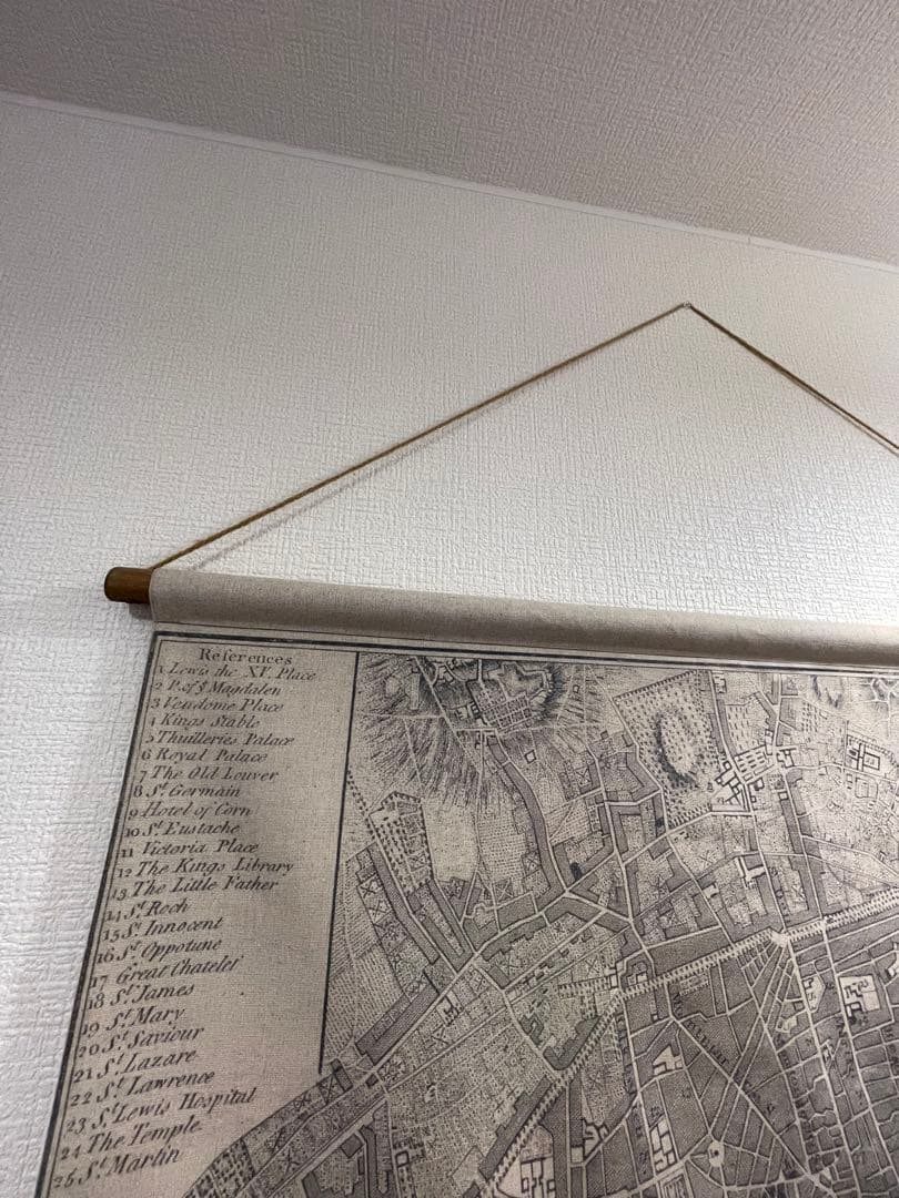 パリ古地図 布製タペストリー スクロール壁掛け 木製バー