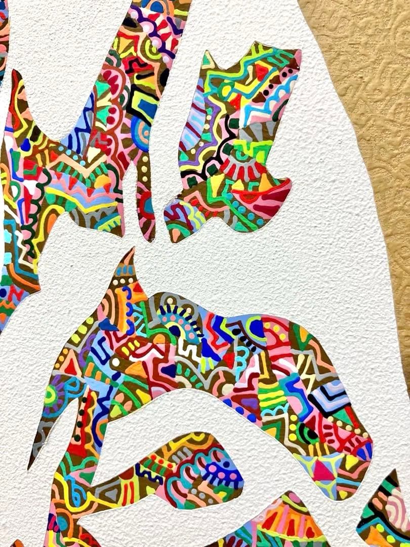 原画　犬　動物画　絵画　アクリル画　現代アート　細密画　手描き　一点物