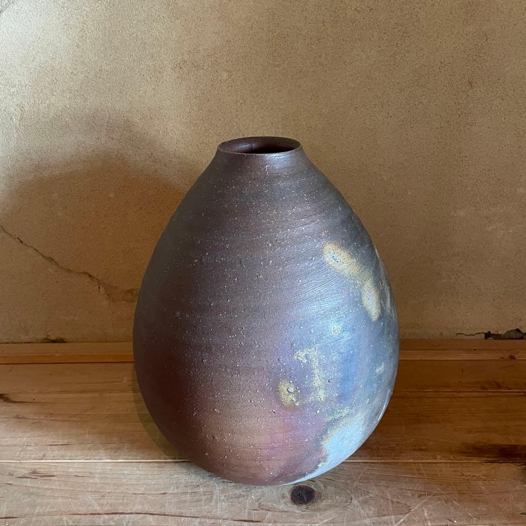 備前焼　伊勢崎淳　壷　大　高さ30㎝　共箱付き　人間国宝　古物　22.10.23