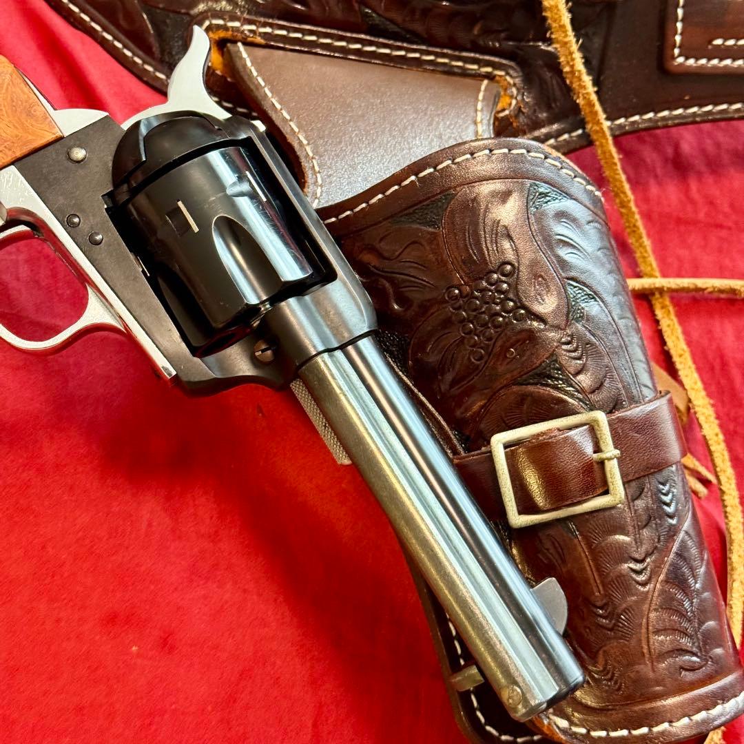 整備済 革製 彫刻付き ウェスタン ガンベルト ホルスター コルトSAA用