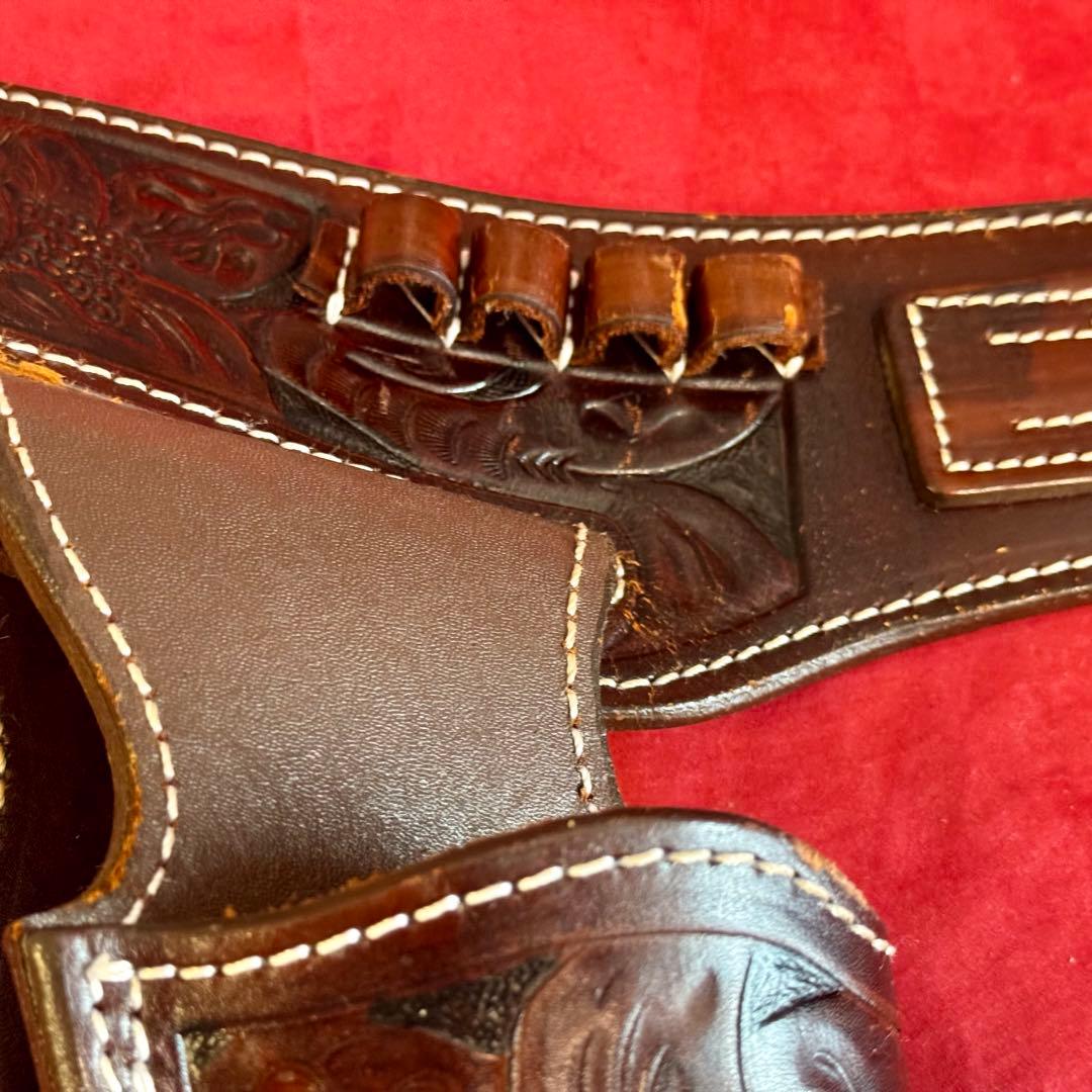 整備済 革製 彫刻付き ウェスタン ガンベルト ホルスター コルトSAA用