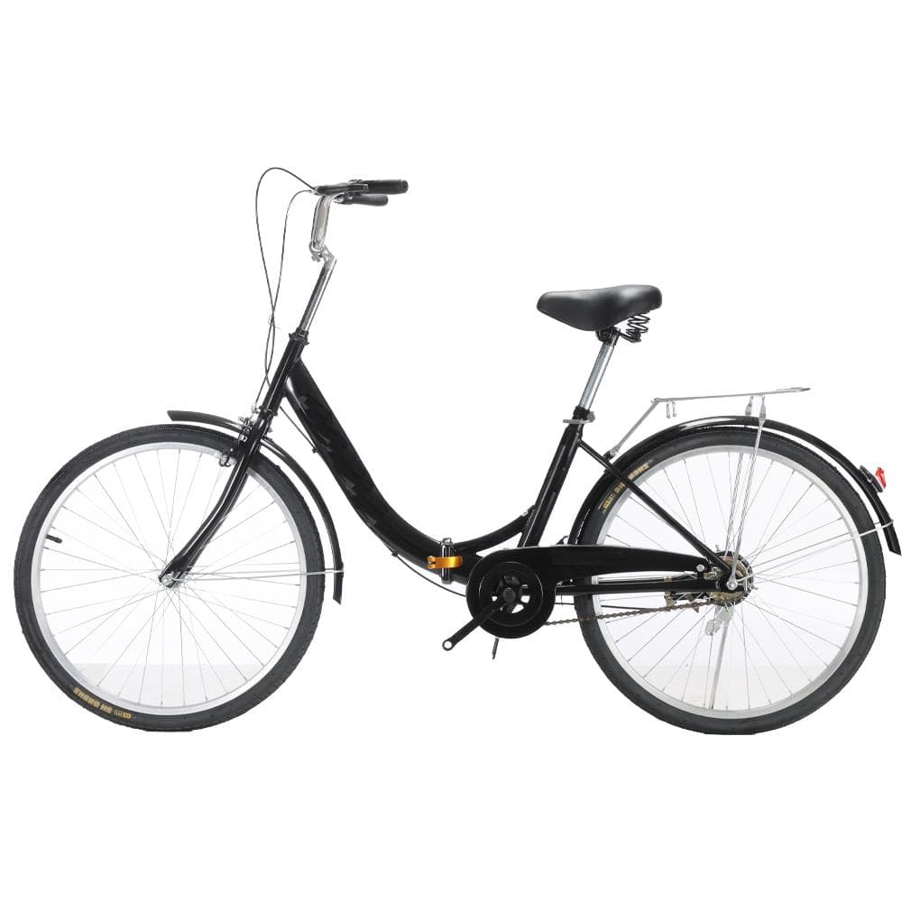 折りたたみ自転車 6段変速２６インチ ミニベロ ママチャリカゴ付 折り畳み【黒