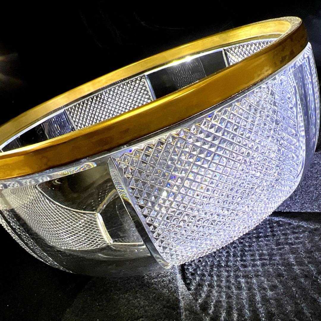 春海バカラ　金彩切子鉢　口径約21.5㎝　東Y7-1217☆1F