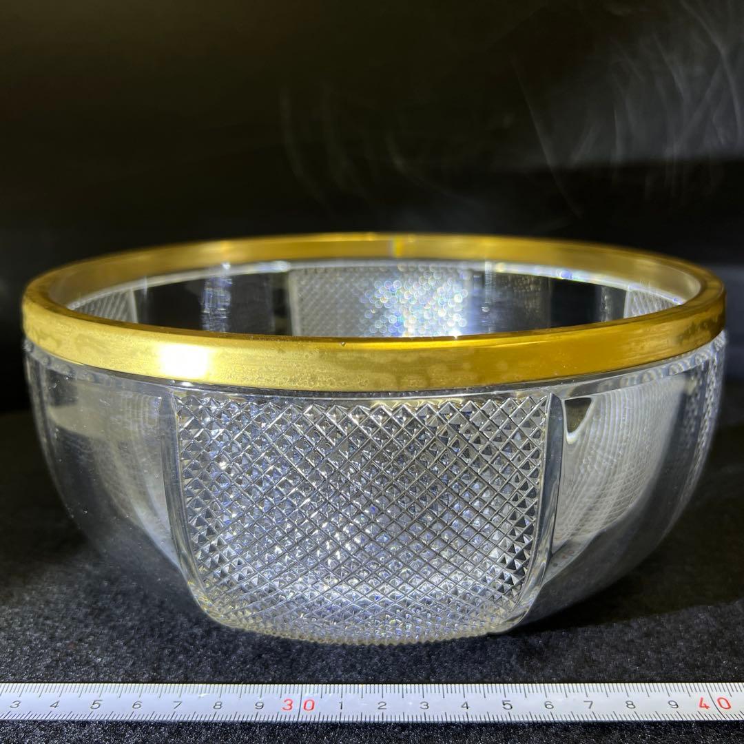 春海バカラ　金彩切子鉢　口径約21.5㎝　東Y7-1217☆1F