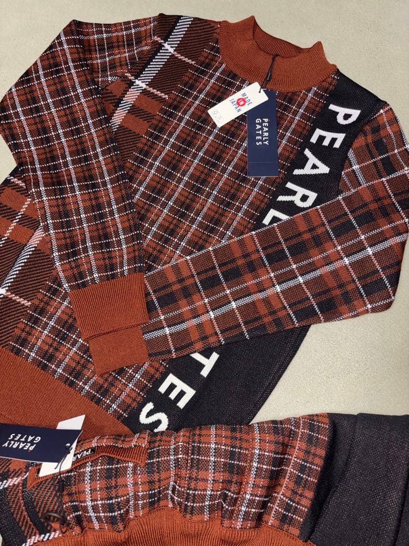 （新品）パーリーゲイツ、マルチチェック柄、ニット、セットアップ、サイズ0