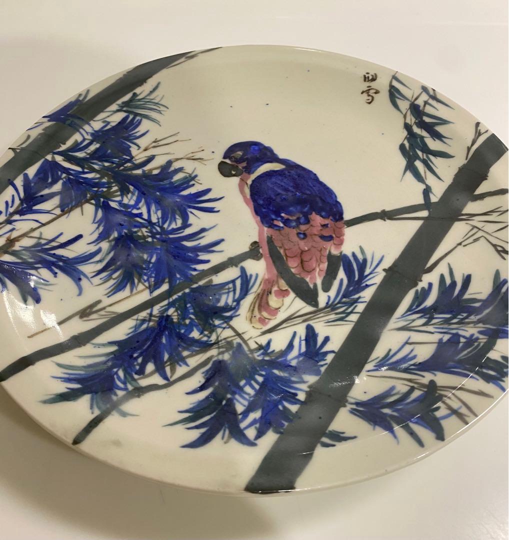 橋本関雪　絵付飾皿　花鳥図　超希少