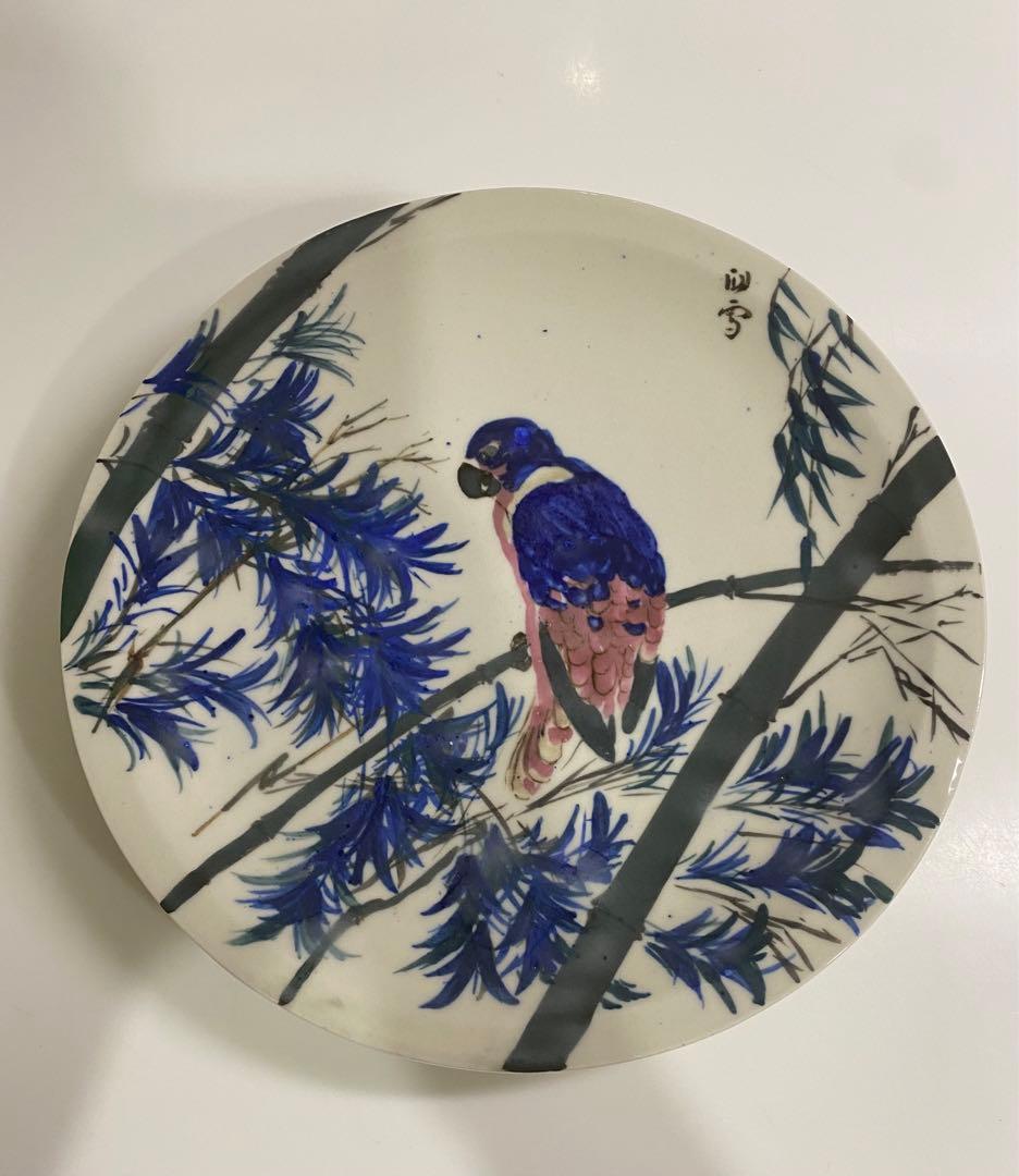 橋本関雪　絵付飾皿　花鳥図　超希少