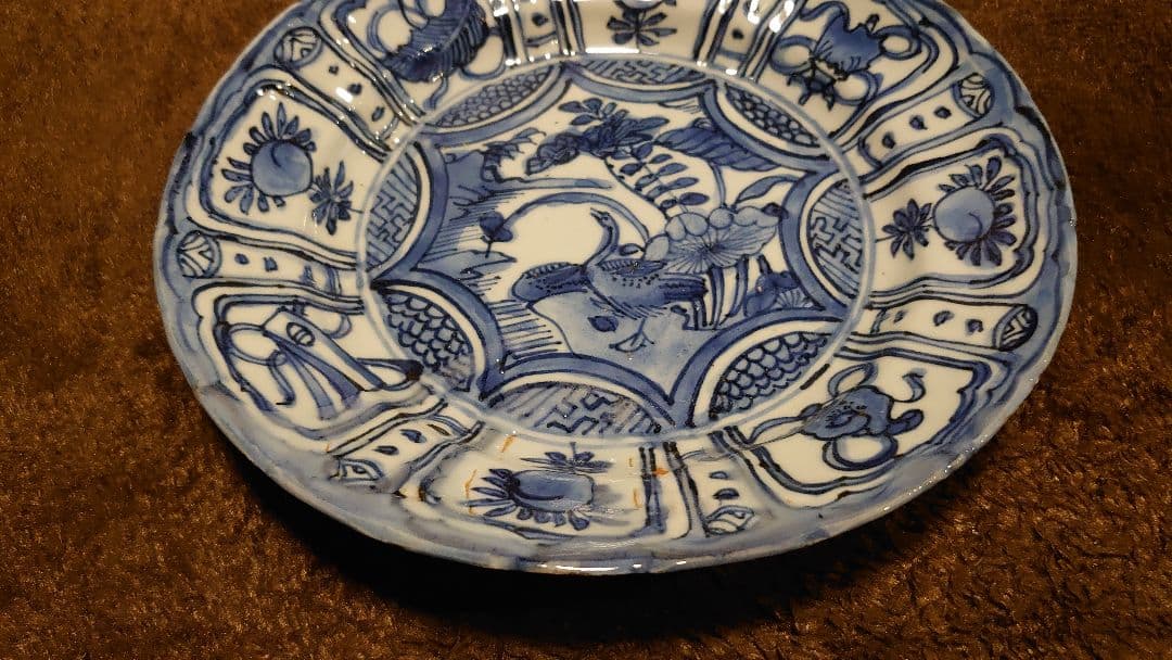 古染付　李朝　古玩　鳥の図　中皿　１客