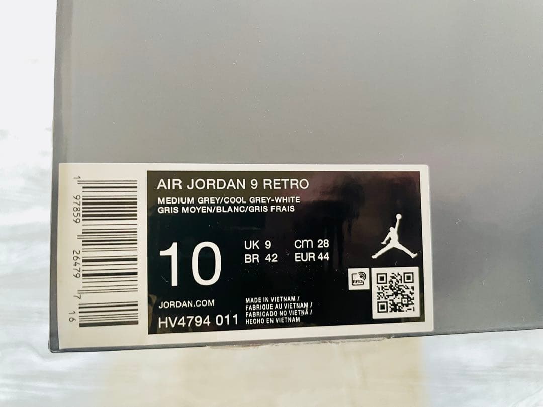 シューズ(男性用) AIR JORDAN 9 RETRO COOL GREY-WHITE 28cm