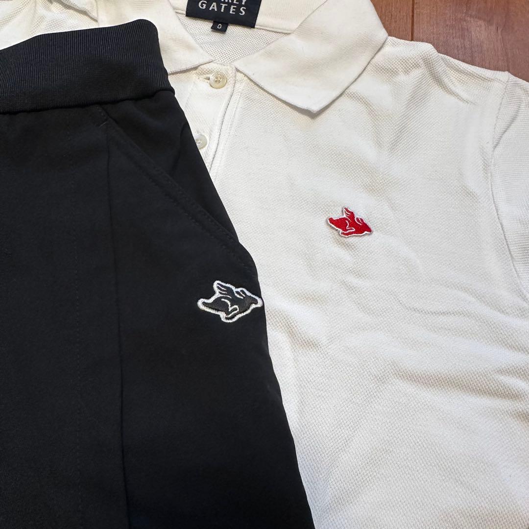 パーリーゲイツ　半袖ポロシャツ　スカート　アクセサリー付き　サイズ0 白×黒