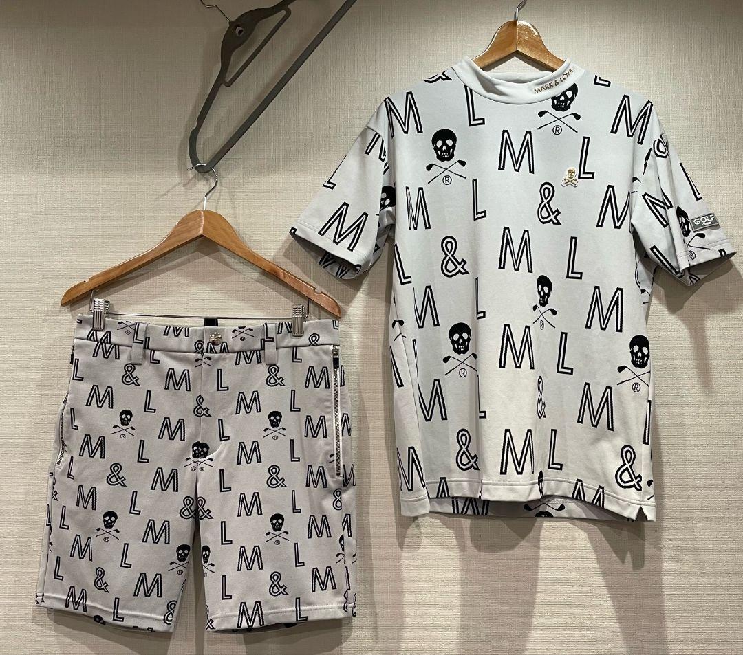 美品✦マークアンドロナ✦ロゴ総柄モックネックシャツ&パンツセットアップ