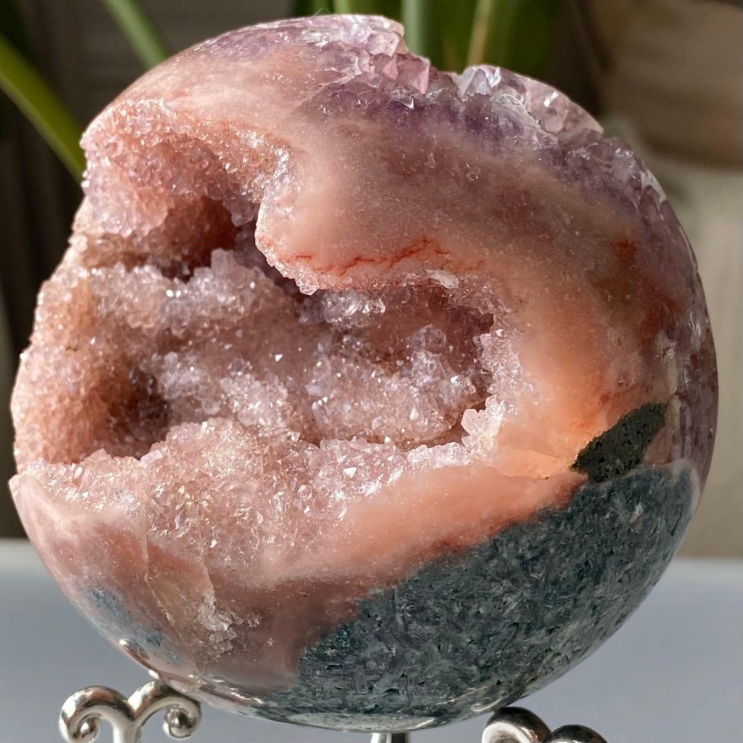 【 ピンクアメジスト BIG ドゥルージー 笑口 スフィア 90㎜ ジャスパー