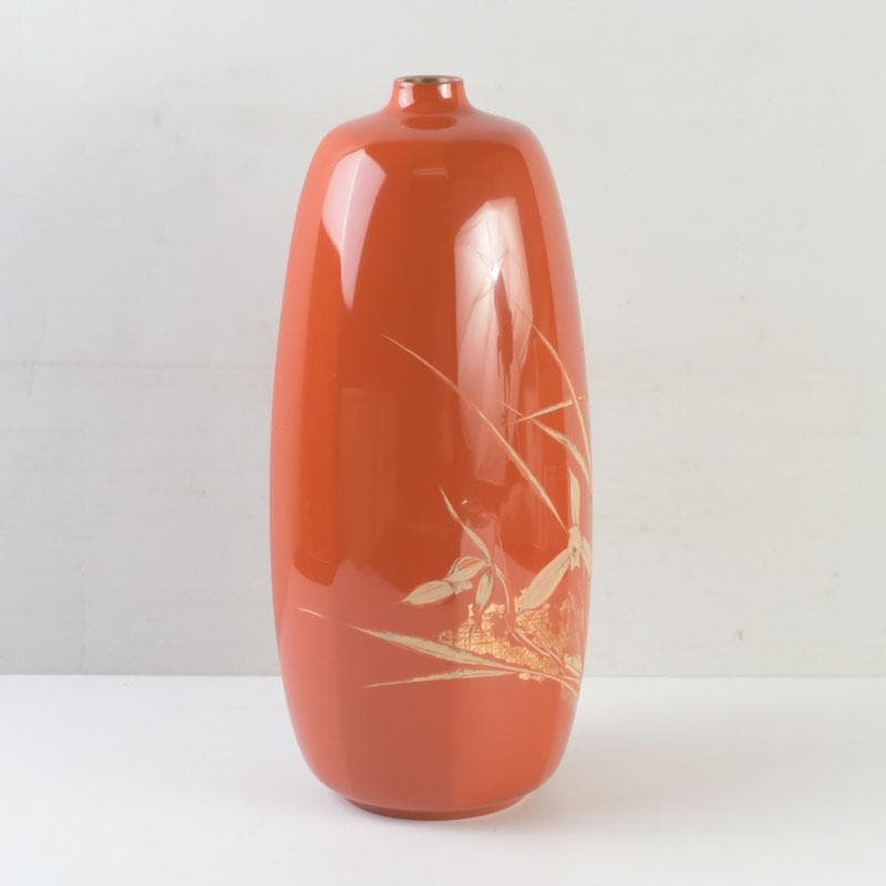 讃岐漆芸　山田暉雄作　花蒔絵　花瓶　共箱　C　9294A