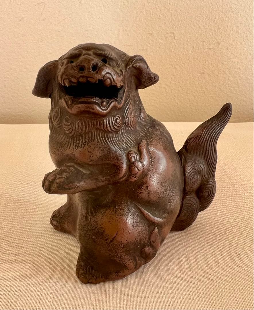 時代物　古い備前焼　獅子　置物　古備前　狛犬　阿吽