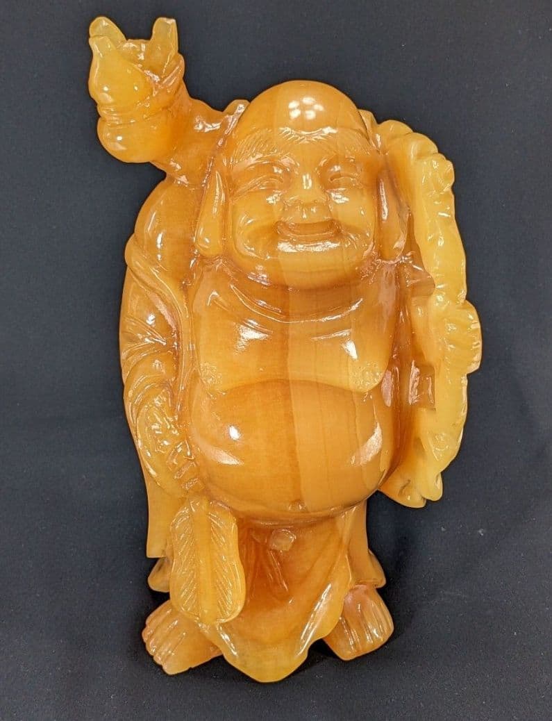[未使用 美品]イエローオニックス　布袋様　七福神　天然石　置物　縁起　美術工芸