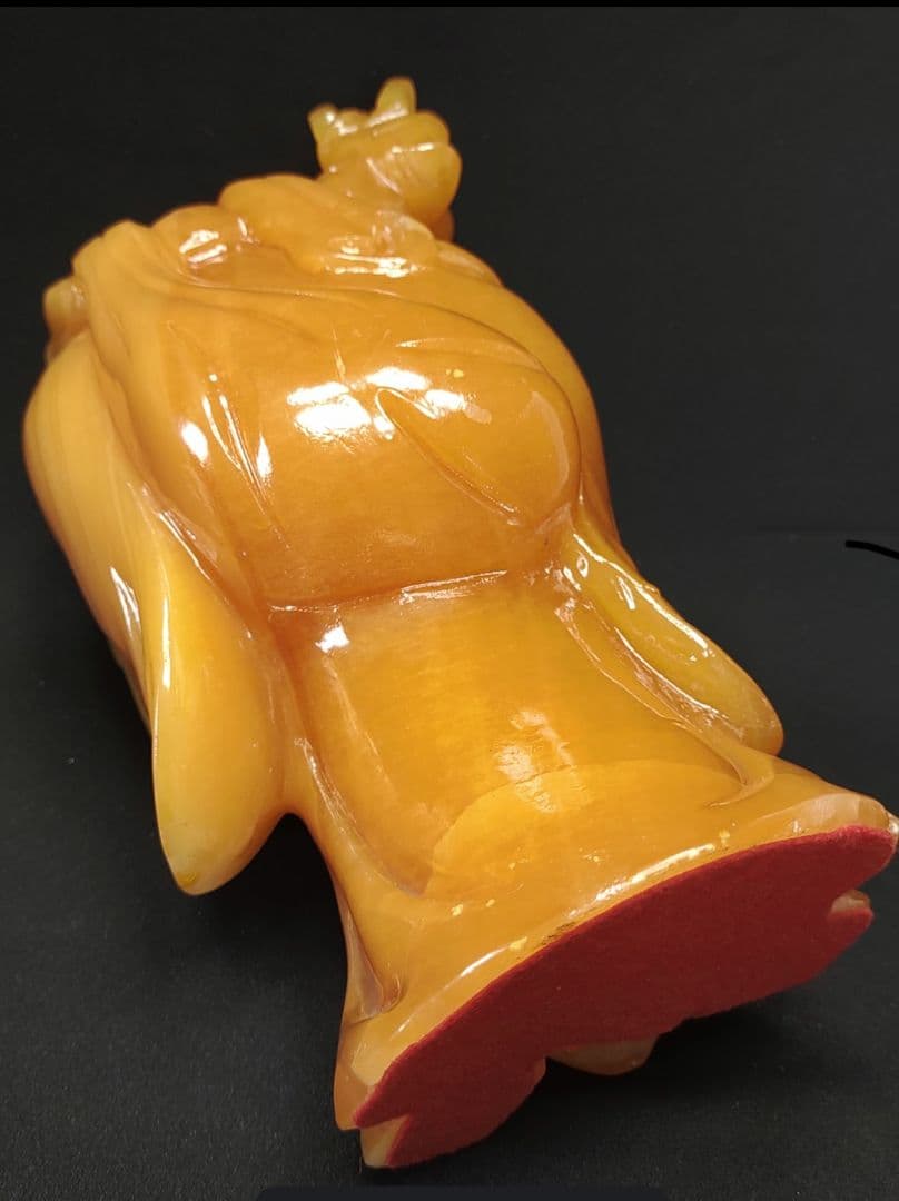 [未使用 美品]イエローオニックス　布袋様　七福神　天然石　置物　縁起　美術工芸