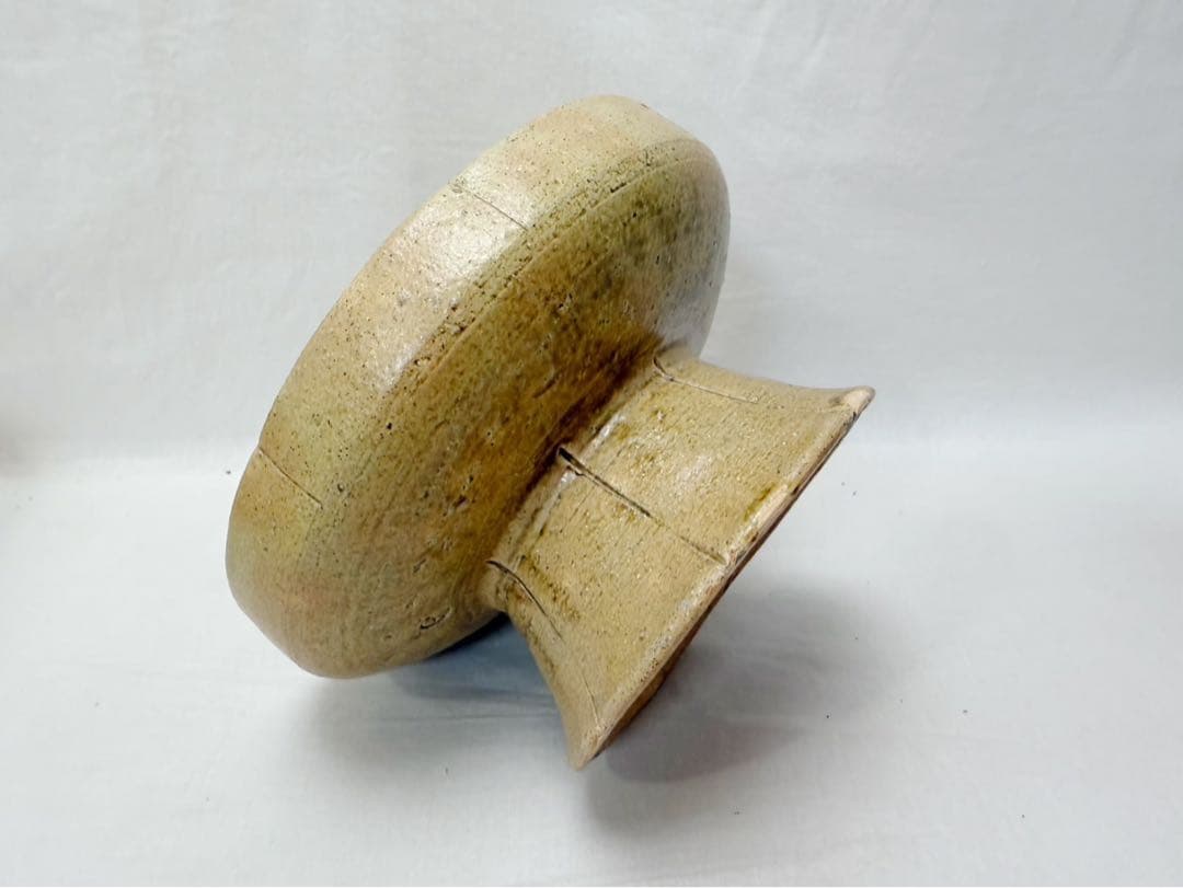 未使用 茶道具 那波鳳翔作 相生浦窯 黄伊羅保 高杯 菓子器 陶印 共箱