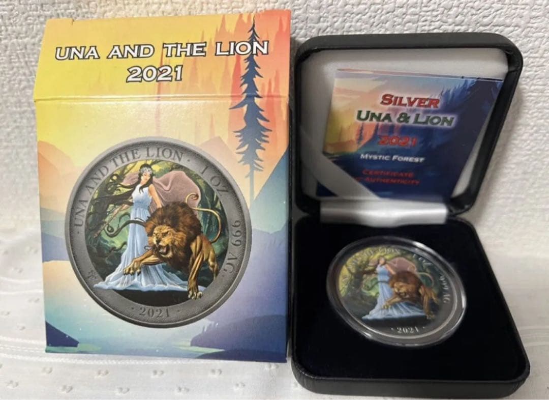 2021　セントヘレナ　ウナとライオン　カラー　ミスティック フォレスト　銀貨