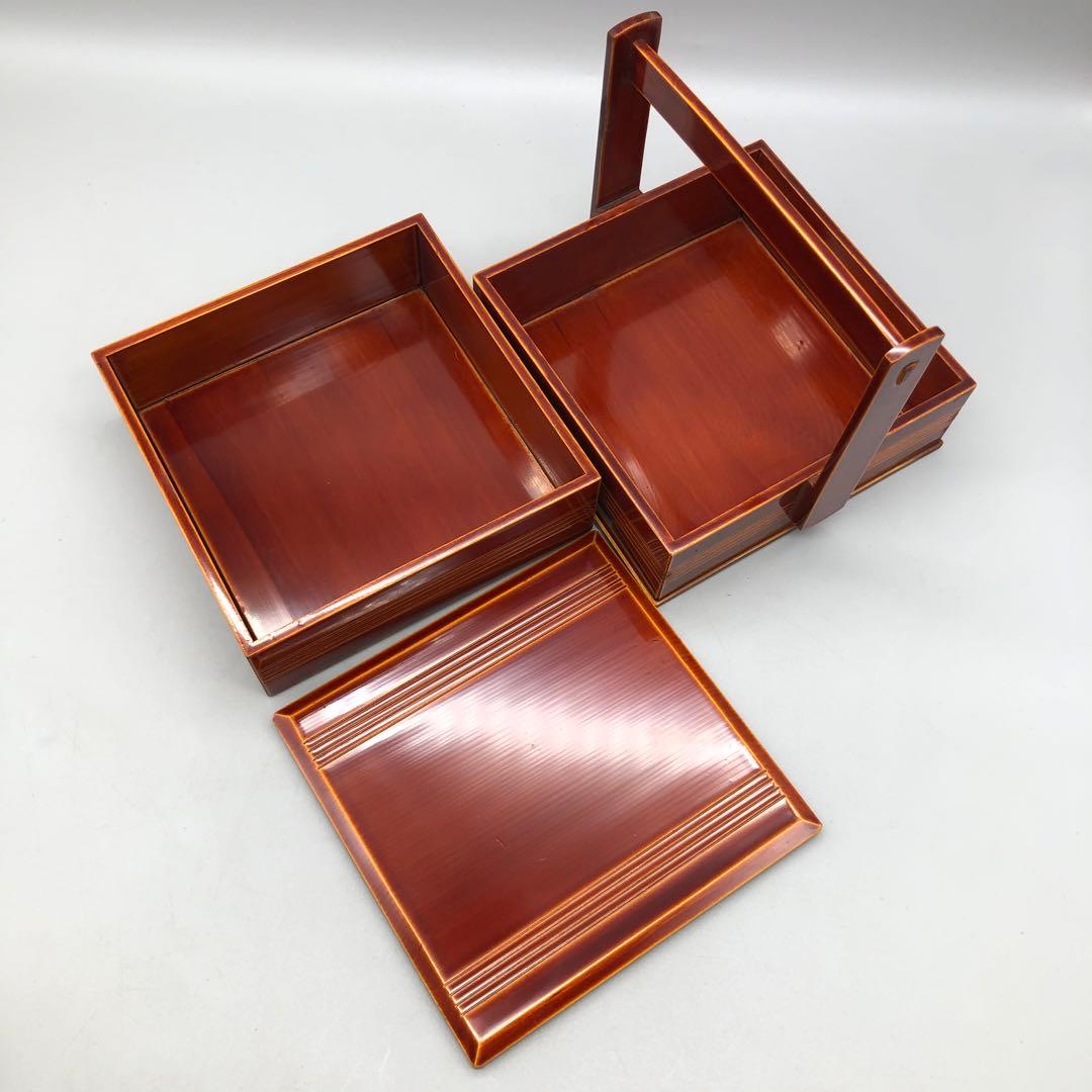 箱入り飛騨高山伝統工芸品飛騨春慶塗手提げ二段重箱15.5cm高島屋ビンテージ食器