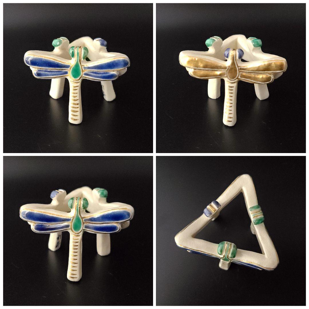 茶道具 色絵 トンボ 蜻蛉 蓋置 加藤利昇 共箱 陶芸 京焼 ふたおき