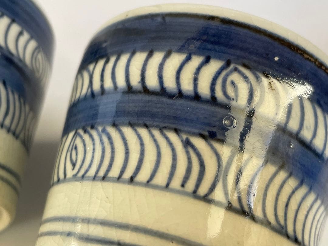 骨董　アンティーク　古伊万里　染付　馬の目　観世水　蕎麦猪口　3点