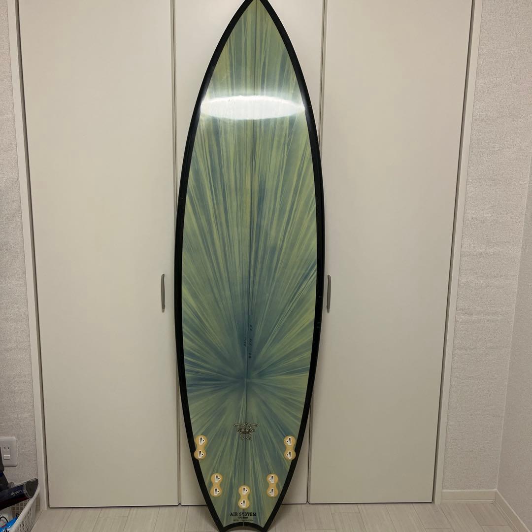 ISHIHARAサーフボード グリーン 5フィン 6.5フィート
